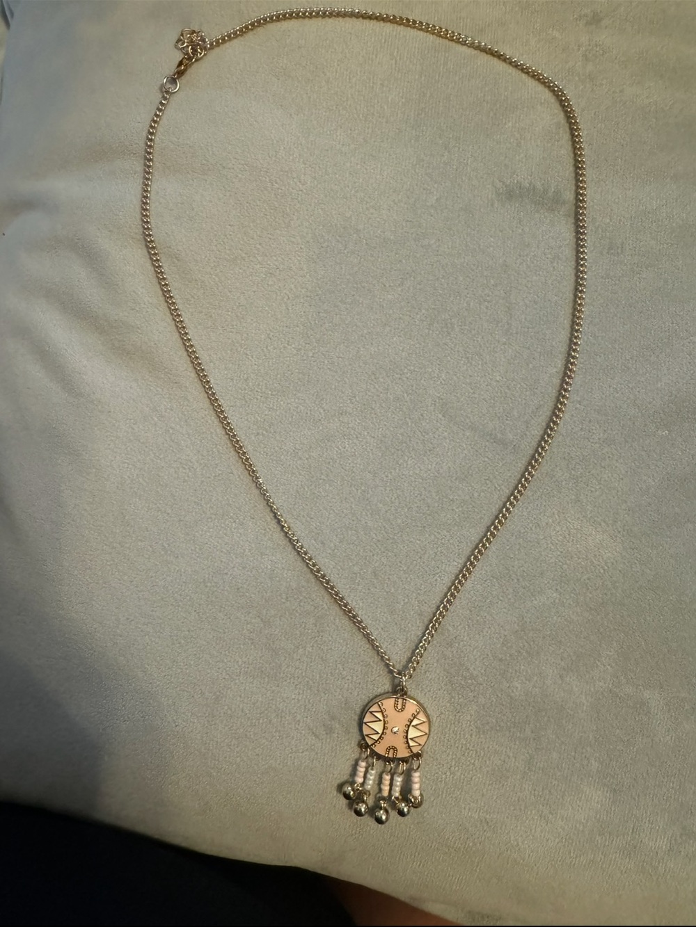 Gold-Tone Pendant Necklace with‎ Bead Fringe